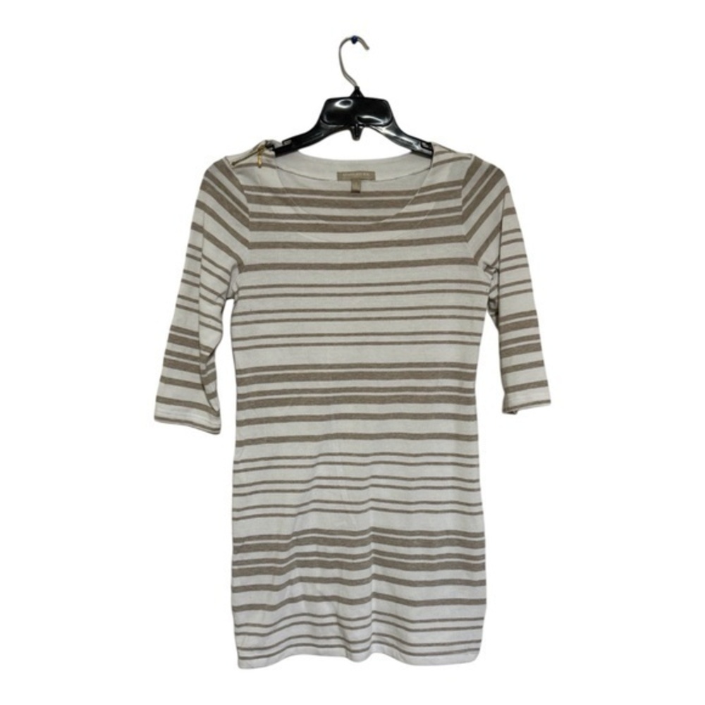 Banana Republic Women's Sweater Dress S Brown White Striped Shift Pullover Knit